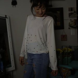 Elle White Long Sleeve Beaded Blouse